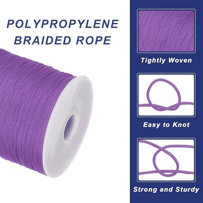 MECCANIXITY 1/16 Inch Polypropylene Rope Braided Ropes, 328ft Nylon Rope Hollow Utility Cord for