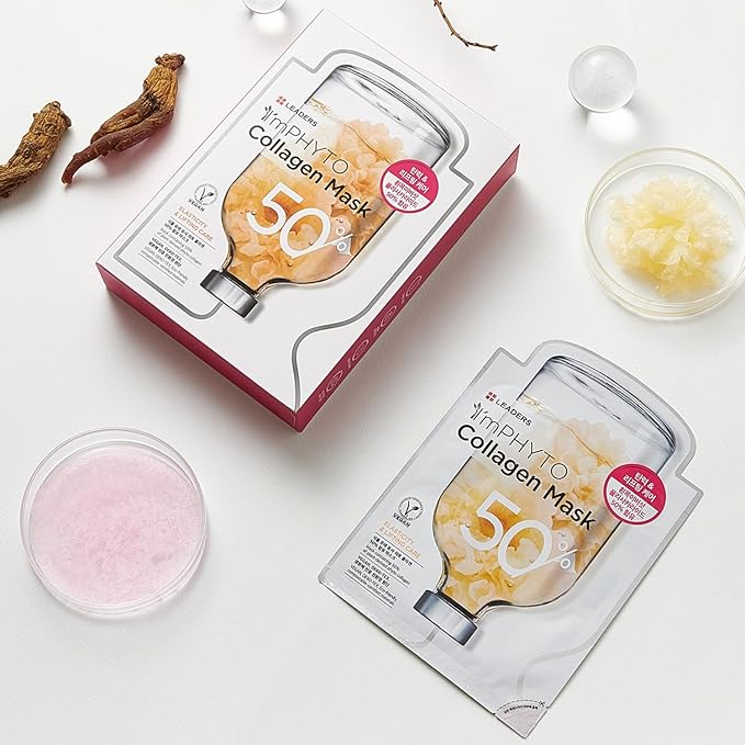 I'MPHYTO Leaders Facial Mask 10 Sheet Collagen Vegan Mask | Plant-Derived Collagen | Elasticity &