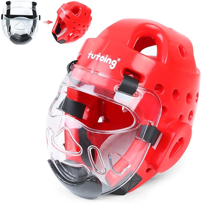 Kids Adults Karate Headgear MMA Martial Arts Helmet, Removable Face Shield, Soft Head Gear for