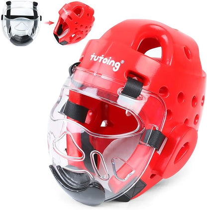 Kids Adults Karate Headgear MMA Martial Arts Helmet, Removable Face Shield, Soft Head Gear for
