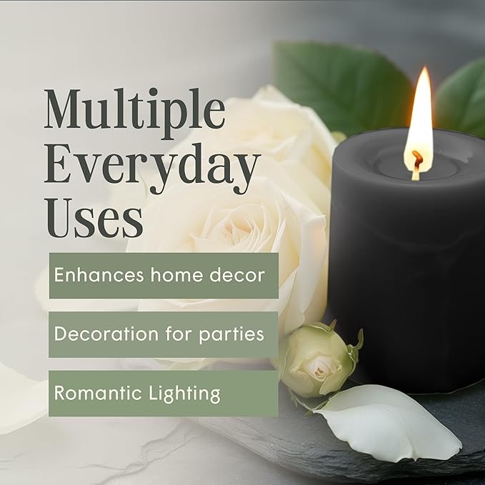 Mister Candle Dripless Unscented Pillar Candles, Set of 3 Hand Poured Solid Color Non-Scented