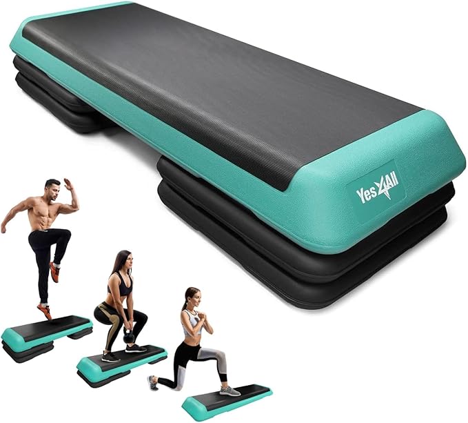 Yes4All Adjustable Workout Aerobic Exercise Step Platform Health Club Size with 4 Adjustable Risers
