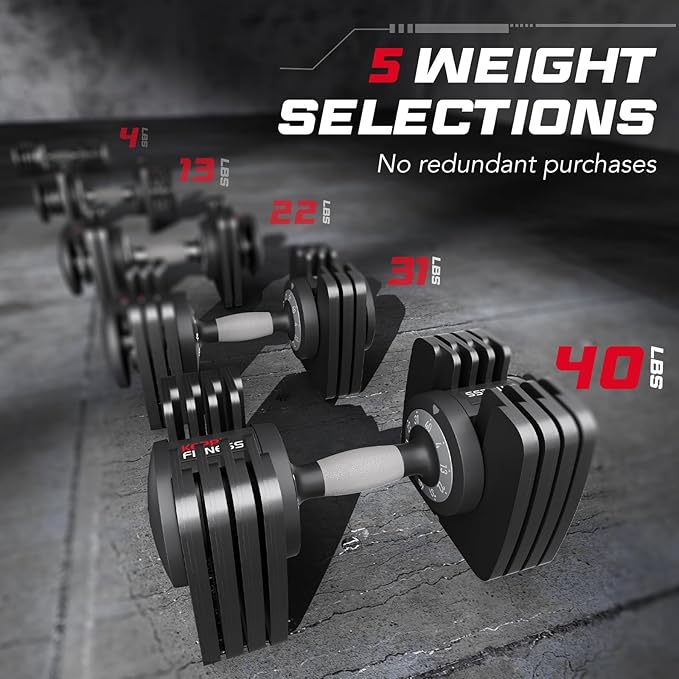Keppi Adjustable Dumbbells Set-25lb/40lb/55lb/60lb, Anti-Slip Metal Fast Adjust Weight Handle