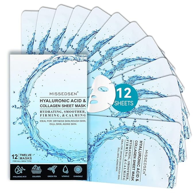 Collagen Face Mask with Hyaluronic Acid, Vitamin E Oil for Skin Care Hydrating, Moisturizing