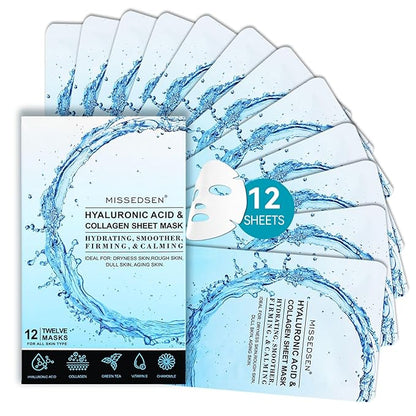 Collagen Face Mask with Hyaluronic Acid, Vitamin E Oil for Skin Care Hydrating, Moisturizing