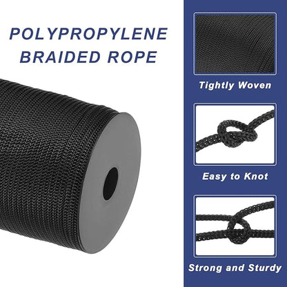 MECCANIXITY 3/16" Polypropylene Rope Braided Ropes, 328ft Camping Rope Hollow Utility Cord for