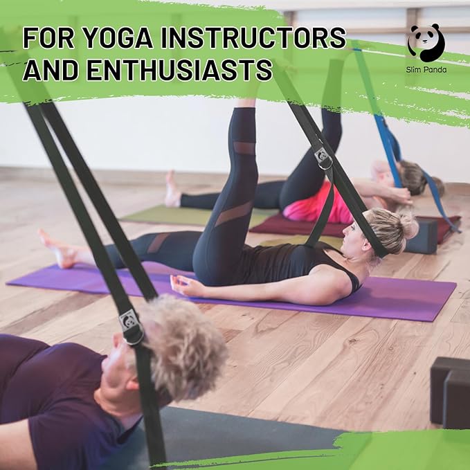 Slim Panda Yoga Strap for Stretching,Cotton Yoga Strap with Adjustable D-Ring Buckle,Non-Elastic