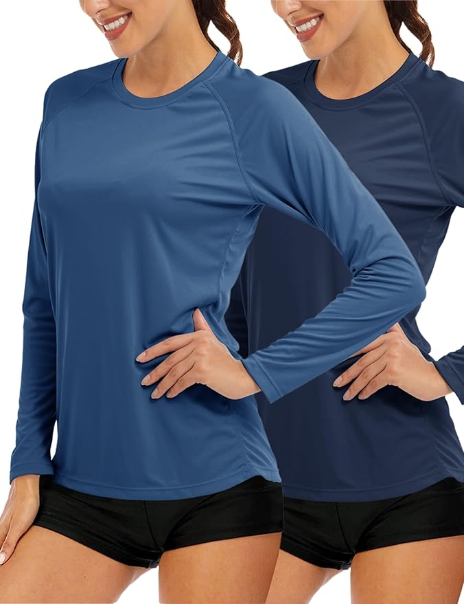 MAGCOMSEN Women's 2 Pack Long Sleeve Shirts UPF 50+ Sun Protection Quick Dry Swim Shirt for Rash