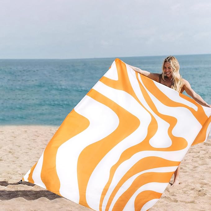 Yellow Beach Blanket, Sand Free Waterproof Outdoor Beach Mat with 4 Stakes & Pockets, 78''×86''