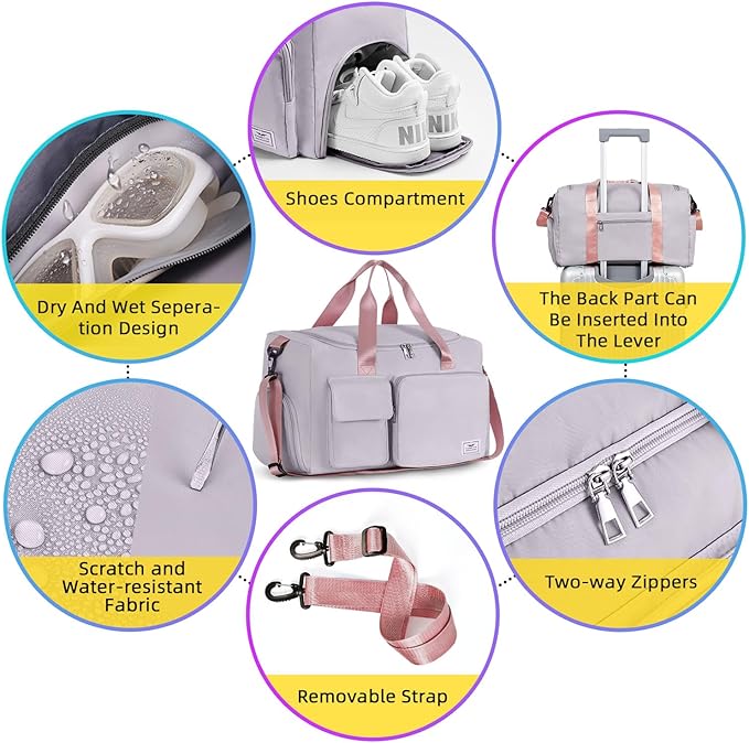 FIORETTO Women's Gym Duffle Bag with Shoes Compartment, 37L Capacity, Ideal for Travel, Gym