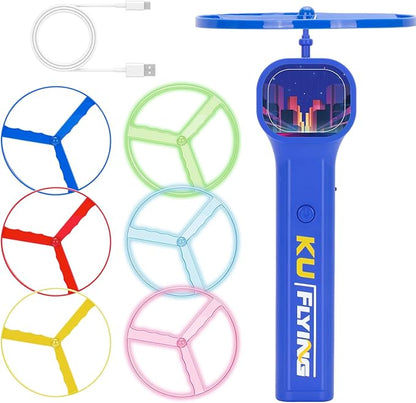Rechargeable Disc Launcher with 6 Flying Spinners for Outdoor Activities Game White Elephant Gift