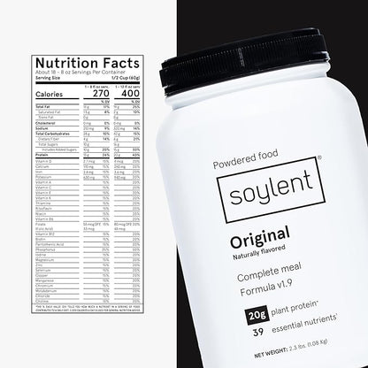 Soylent Complete Nutrition Meal Replacement Protein Powder, Original - Plant Based Vegan Protein
