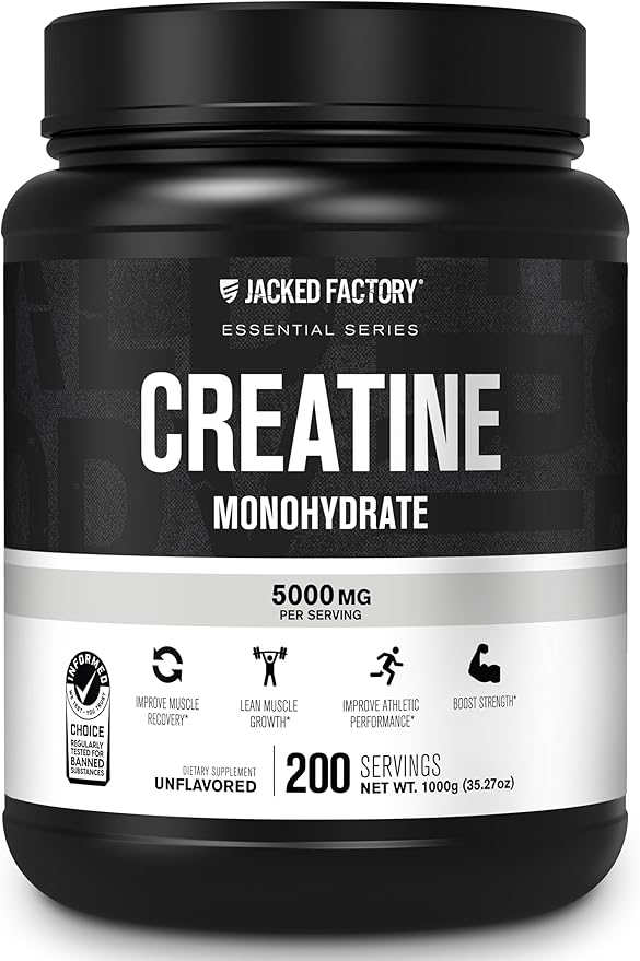 Jacked Factory Creatine Monohydrate Powder 1000g - 5g Daily Creatine Supplement for Men and Women