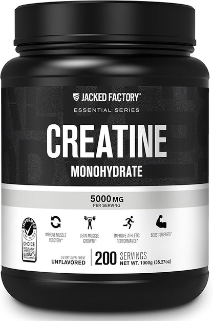 Jacked Factory Creatine Monohydrate Powder 1000g - 5g Daily Creatine Supplement for Men and Women