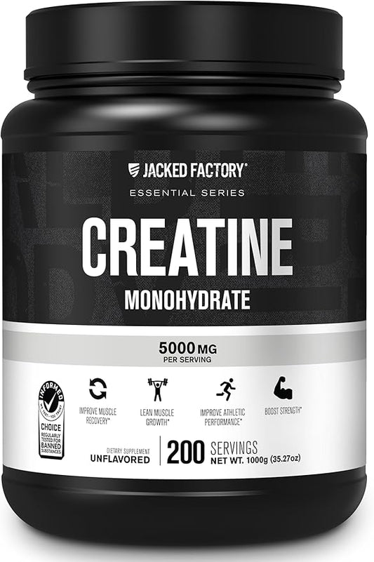 Jacked Factory Creatine Monohydrate Powder 1000g - 5g Daily Creatine Supplement for Men and Women