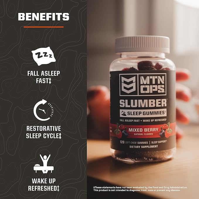 MTN OPS Slumber Sleep Gummies ??60 Servings, Tart Cherry 1000mg, Melatonin 2.5mg, Chamomile