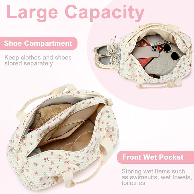 Duffle Bag for Gym Sports Women Girls Workout Travel Bag Weekender with Shoe Compartment and Wet
