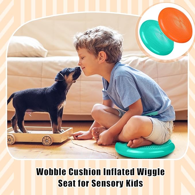2 Pcs Wiggle Seat Inflated Wobble Cushion Flexible Balance Disc with Air Pump for Core Stability