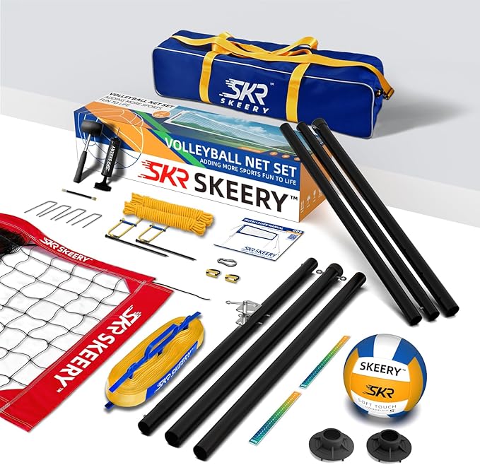 Outdoor Heavy Duty Volleyball Net Set, Anti-Sag Design, Adjustable Aluminum Poles, Portable
