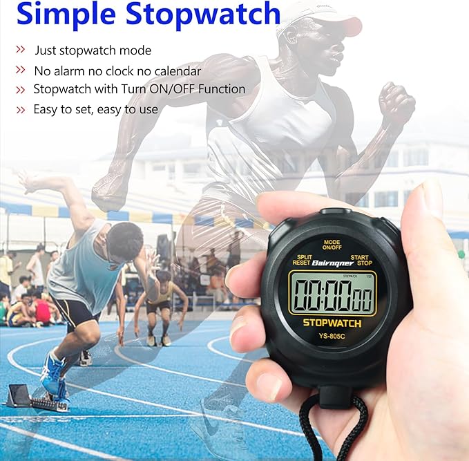 Stopwatch Timer with Countdown, ON/Off Simple Operation No Clock No Date, Digital Stop Watch for