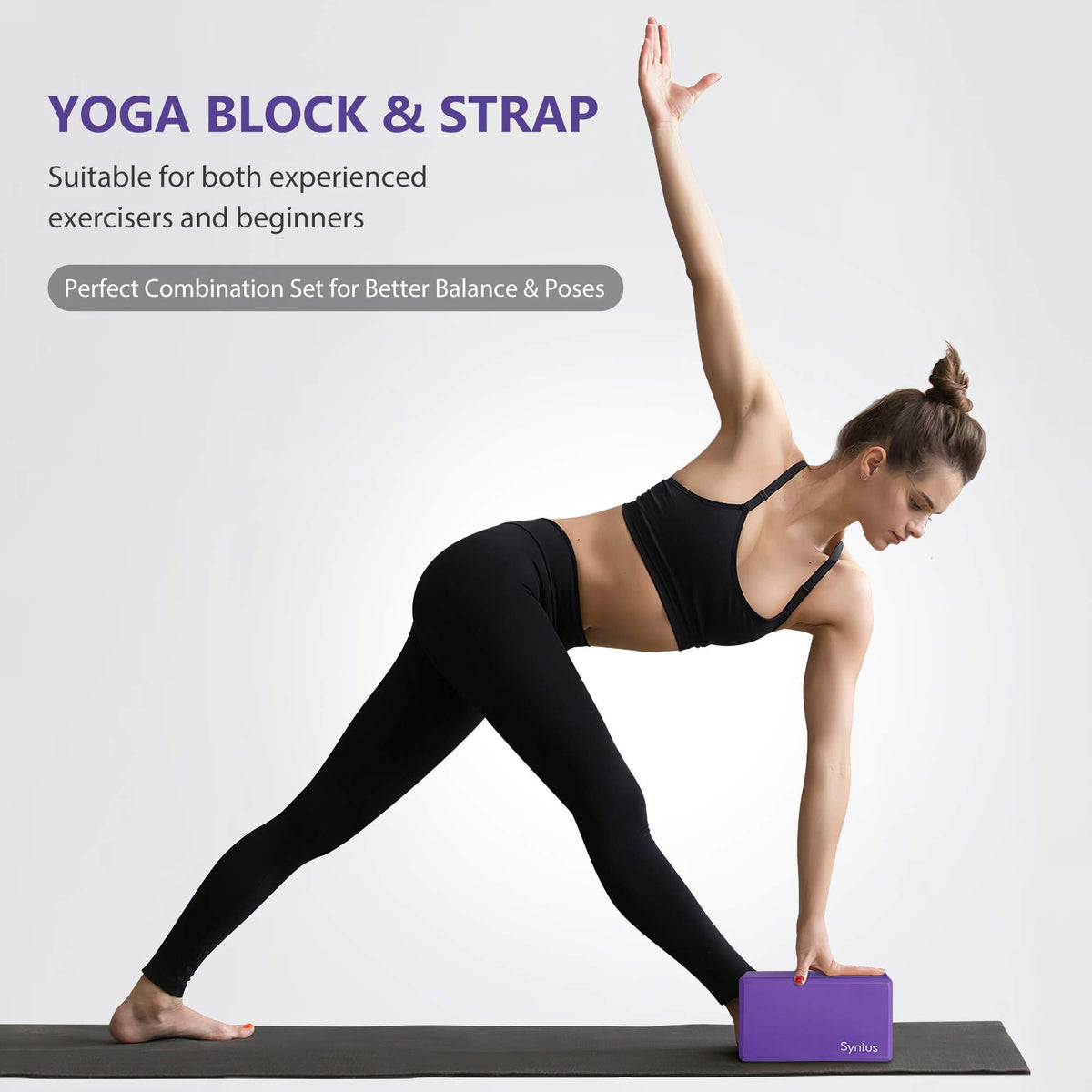 Syntus Yoga Block and Strap Set, 2 EVA Foam Soft Non-Slip Blocks 9×6×4 inches, 8FT Metal D-Ring