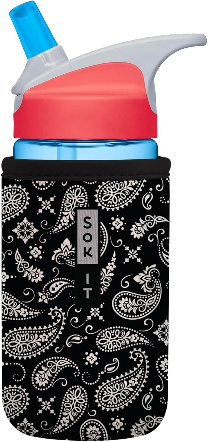 Sok It BotlSok Water Bottle Sleeve Insulated Neoprene Cover (Black Bandana, Fits 12oz CamelBak or