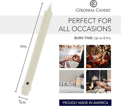 Colonial Candle Unscented Taper Candle, Classic Collection, Ivory, 10 In, Pack of 12 - Up to 8