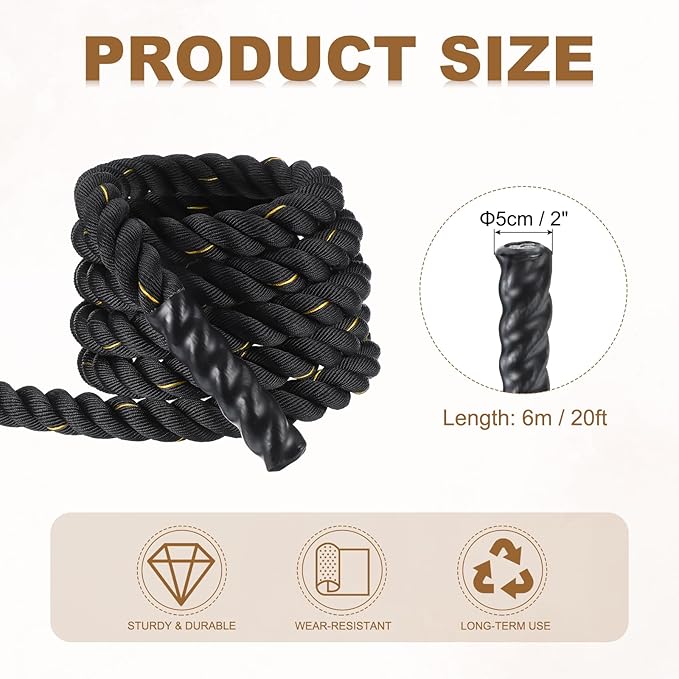MECCANIXITY Battle Rope 20ft x 2 Inch Polyester Workout Rope Heavy Fitness Exercise Rope for