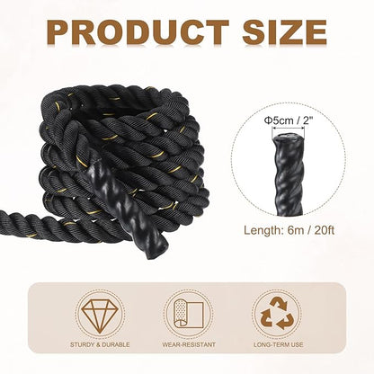MECCANIXITY Battle Rope 20ft x 2 Inch Polyester Workout Rope Heavy Fitness Exercise Rope for