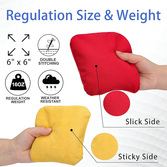 EunHo Dual Sided Cornhole Bags Regulation Set of 8 Professional Cornhole Bean Bags Slick and Stick