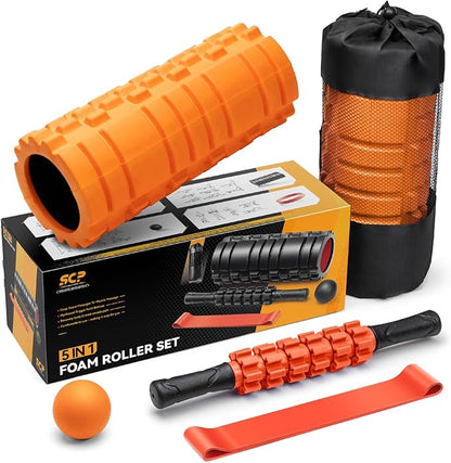 5 in 1 Foam Roller Set for Deep Tissue Muscle Massage, Trigger Point Fitness Exercise Foam Roller