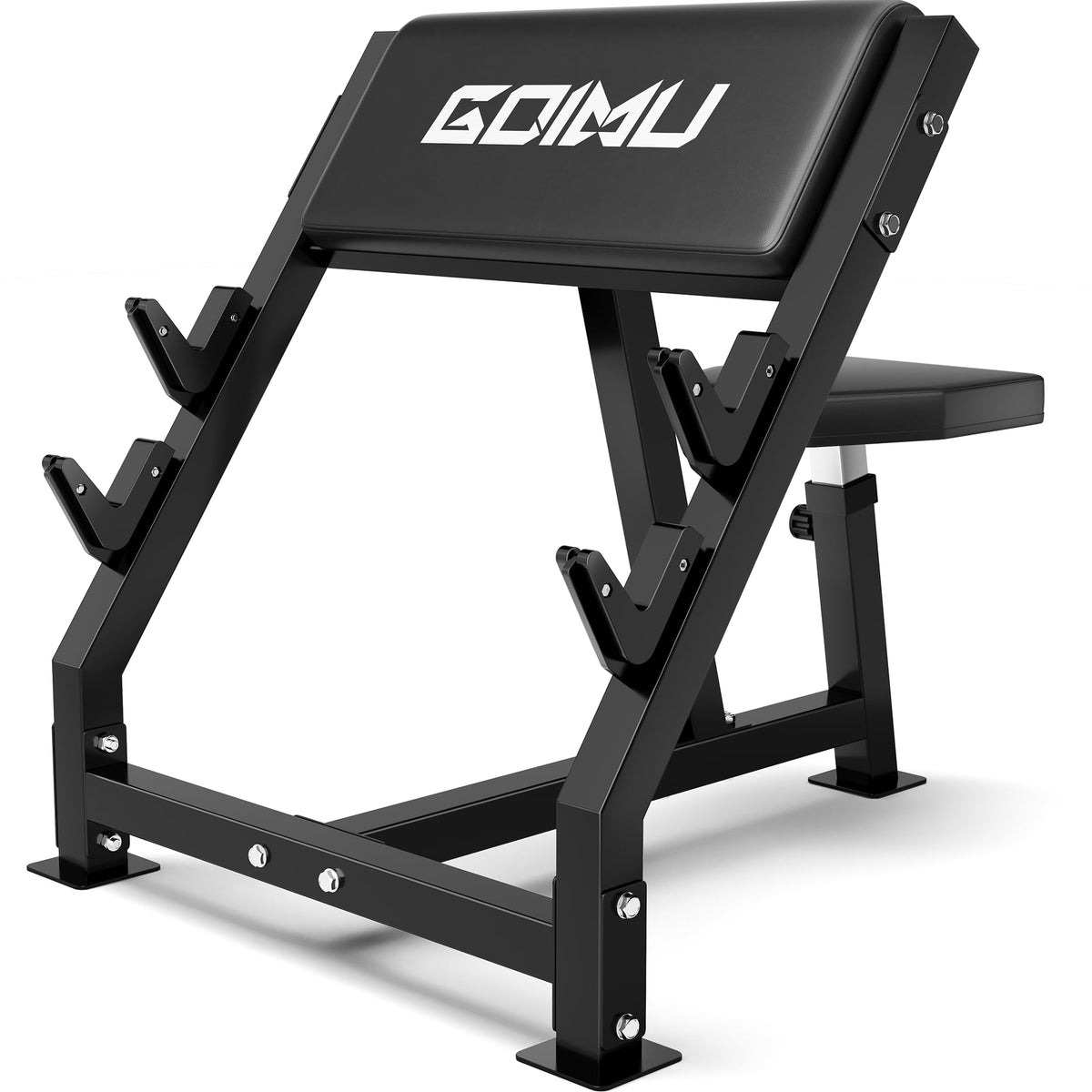 GOIMU PC01 Preacher Curl Bench, Seated Arm Isolated Barbell Dumbbell Bicep Station, Adjustable