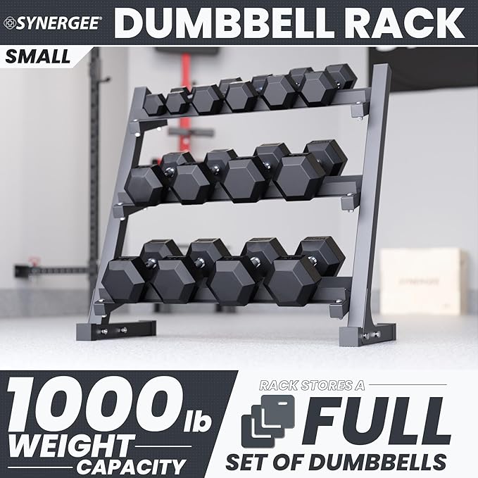 Synergee Dumbbell Rack for Home Gym – 3 Tier Adjustable Weight Rack for Dumbbells – Space-Saving