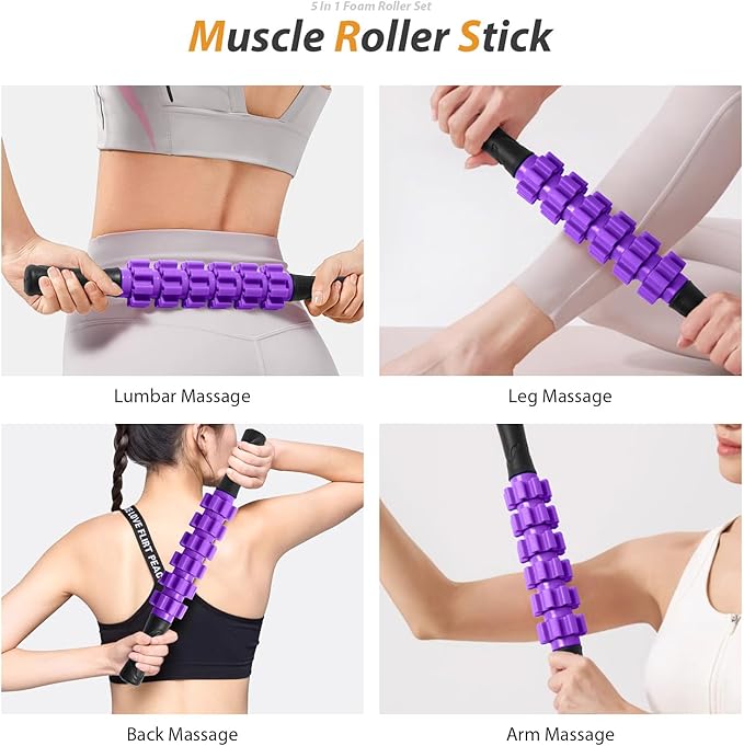 5 in 1 Foam Roller Set for Deep Tissue Muscle Massage, High Density Trigger Point Fitness Patented
