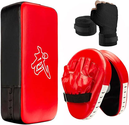 3-in-1 Boxing Pads and Kick Punching Mitts Set, Leather Hand Target Focus Pads, MMA Muay Thai Pads