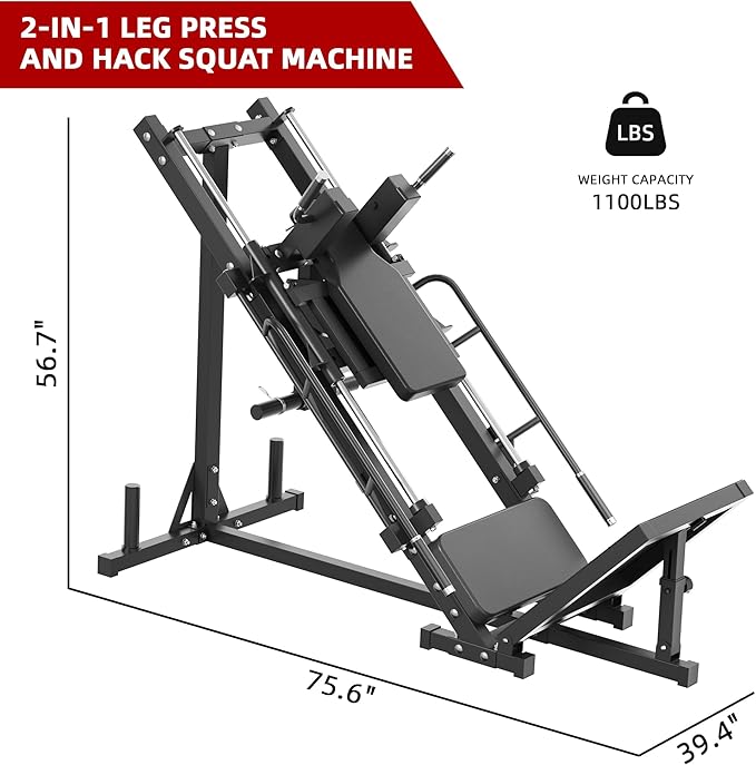 Leg Press Hack Squat Machine, Plate Loaded Adjustable Leg Press Machine, Hack Squat Machine with