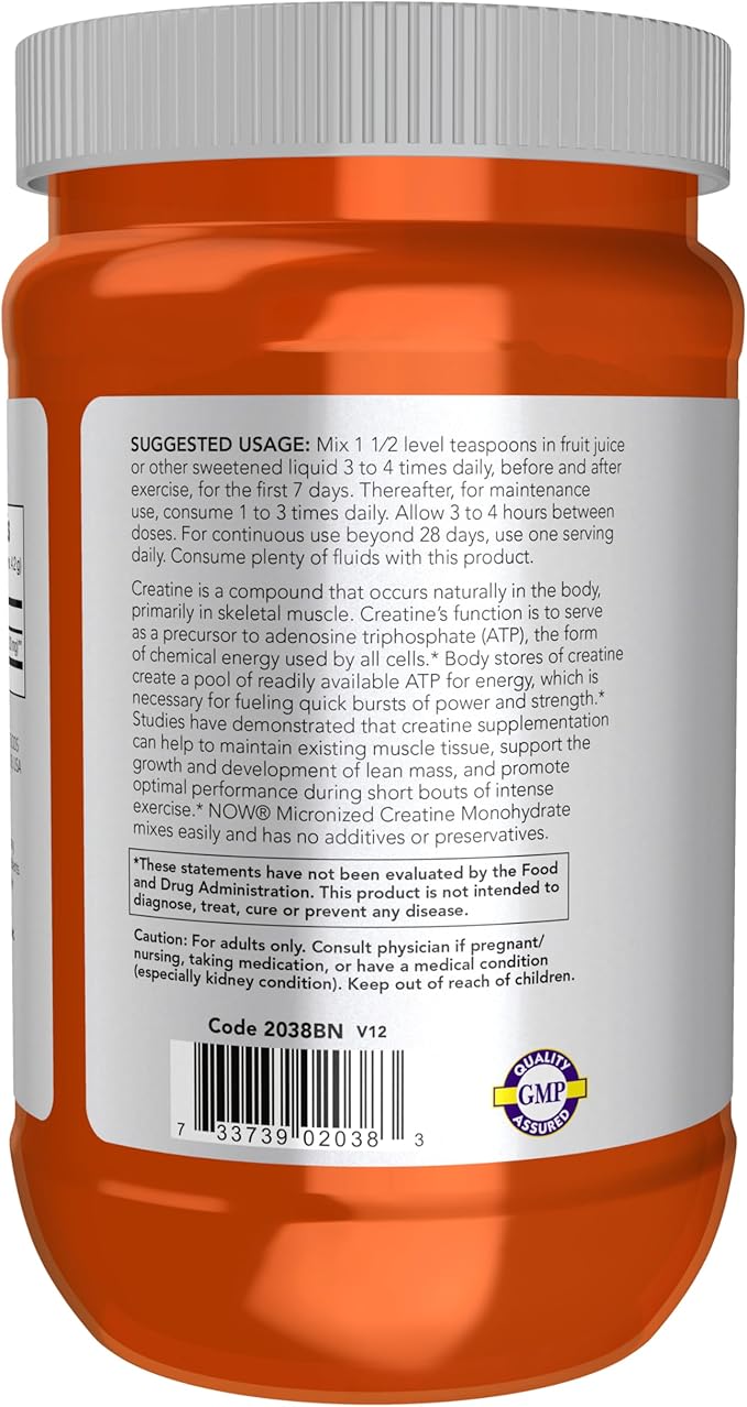 NOW Foods Sports Nutrition, Micronized Creatine Powder 500 g, Mass Building*/Energy Production*