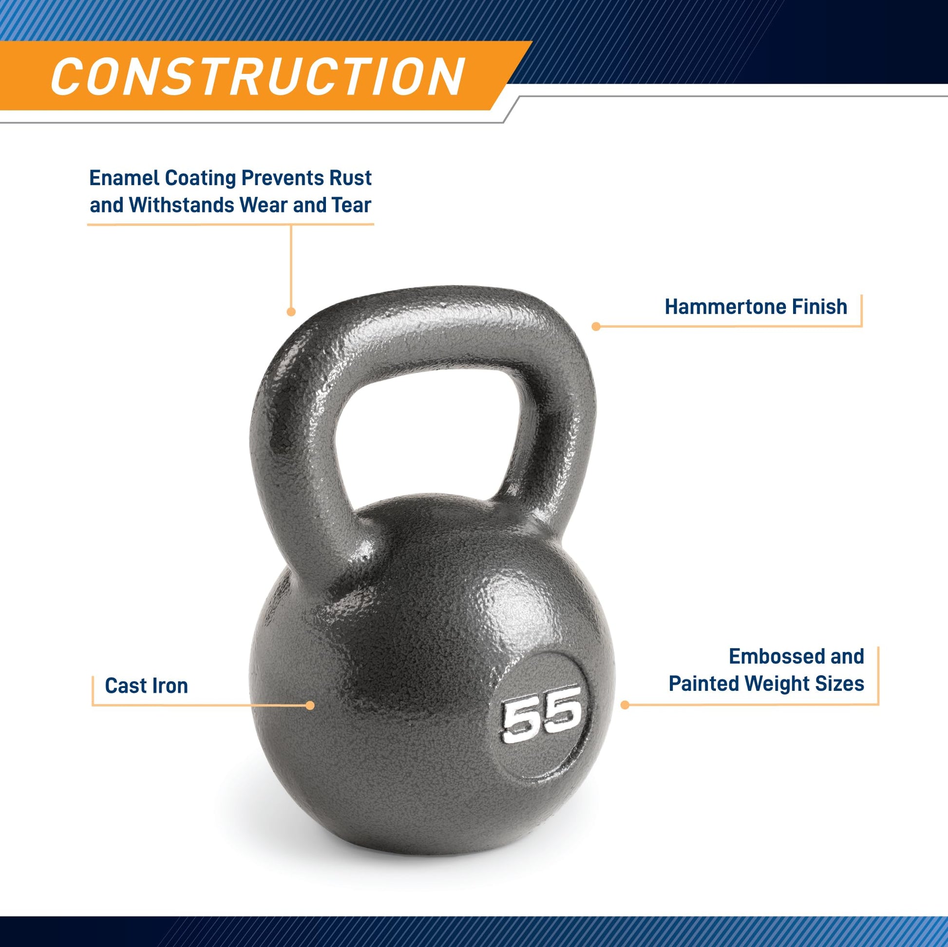 Marcy Hammertone Kettlebells, Ideal Workout Weights For Home Gym, Cast Iron, Black, 55lbs HKB-055