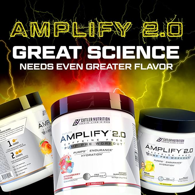 Cutler Nutrition Amplify Pump Pre Workout Caffeine Free Nitric Oxide Booster containing Arginine