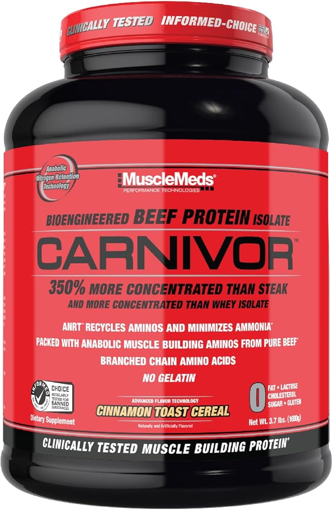 MuscleMeds Carnivor Beef Protein Isolate, 0 Lactose, 0 Sugar, 0 Fat, 0 Cholesterol, Cinnamon Toast