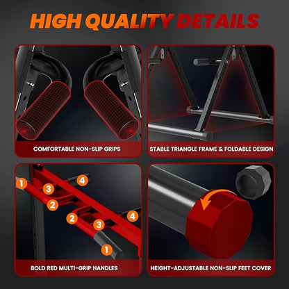Power Tower Pull Up Dip Station Foldable, Pull Up Bar Station Adjustable, Multi-Function Home Gym