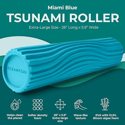 Oceanfoam Tsunami Roller (Miami Blue) - Soft, Textured Foam Roller for Physical Therapy, Back Pain