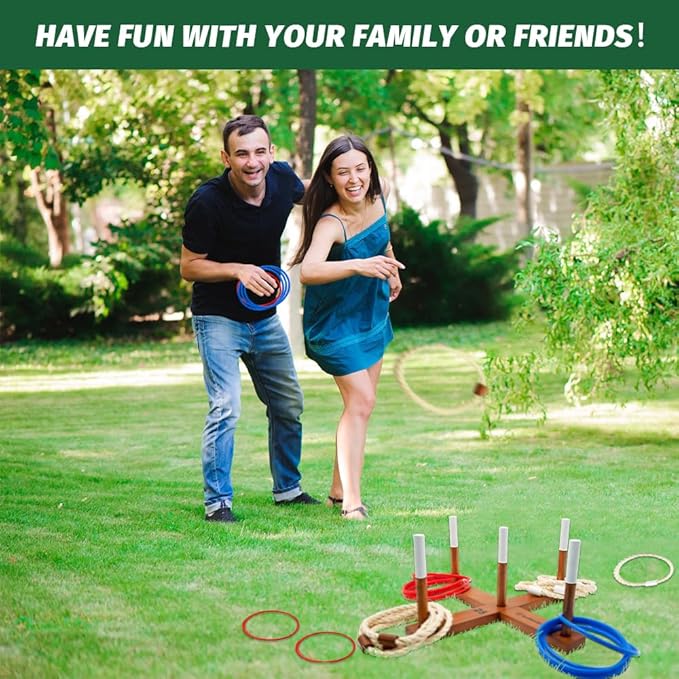 Wooden Ring Toss Game Set, Backyard Beach Camping Game with Toss Rings & Portable Carrying Bag