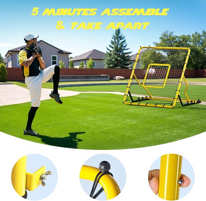 Baseball Rebounder Net,4x4.5FT Multi-Sport Pitch Back Rebounder Steel Frame with 4 Adjustable