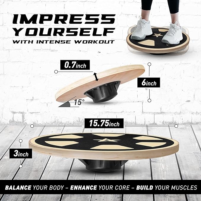 Yes4All Versatile Wooden Wobble Balance Board, Balance Trainer for Mobility Training, Standing