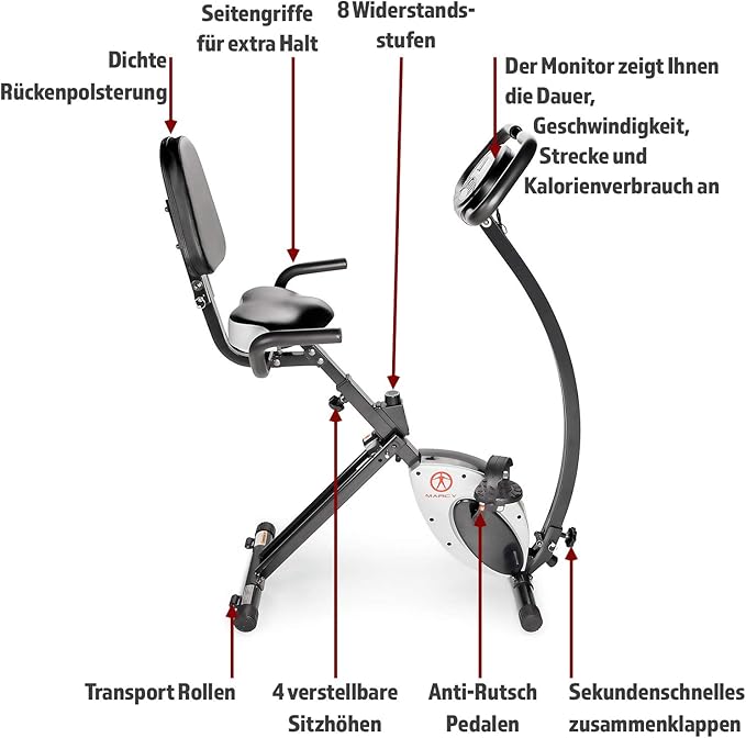 Marcy Foldable Upright Exercise Bike with Adjustable Resistance for Cardio Workout & Strength