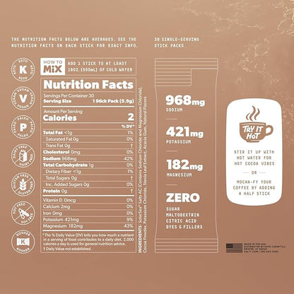 SALTT Electrolytes Powder Packets, Cocoa Variety Pack (30 Packets) - Magnesium, Potassium, Sodium