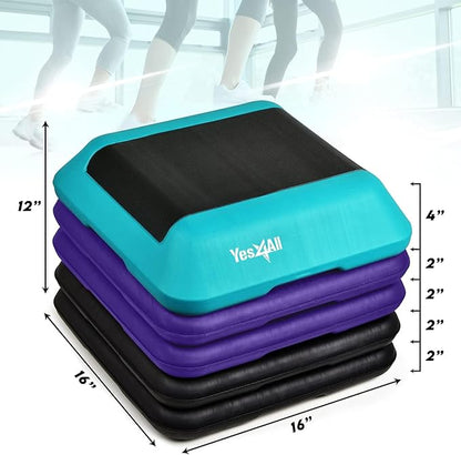 Yes4All 16"x16" Adjustable High Step Aerobic Platform with 4 Risers, Height-Adjustable