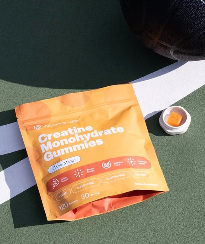 Creatine Gummies 5g Monohydrate + Taurine & B12 - Sugar-Free, Vegan, Gluten-Free - Citrus Mango