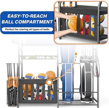 Garage Sports Equipment Organizer, Strong Load Bearing Golf Bag Organizer, Multi Use Golf Ball Rack
